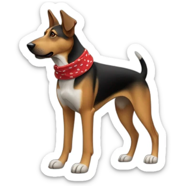 75% Coonhound 25% German Shepherd mix dog wearing small plain red bandana side view full body left facing sticker