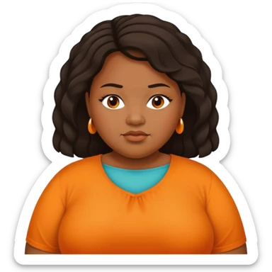 overweight black woman with organge blouse not smiling sticker