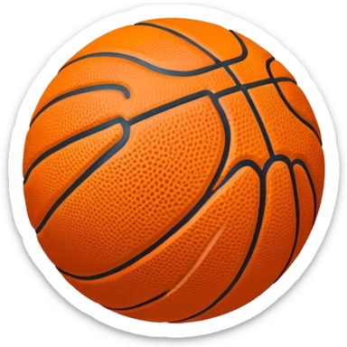Cinematic Realistic image of a basketball rendered in vivid orange with a pebbled surface texture and crisp stitching details, set against a high-contrast backdrop that highlights its dynamic, sporty essence sticker