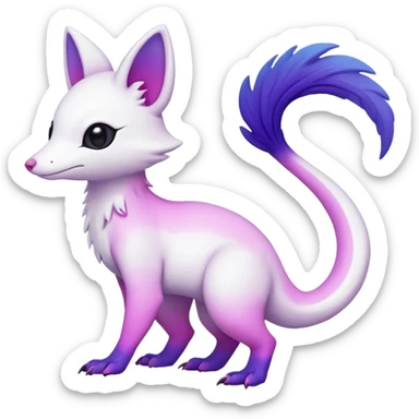  Pure-Snow-White albino cute edgy with indigo-Violet-purple-pinkish-gradient markings beautiful handsome gorgeous aesthetic colorful vibrant Vernid-Trico-species-Fakemon-creature by LiLaiRa, 4 legs, 1 tail, random markings, (full body) sticker