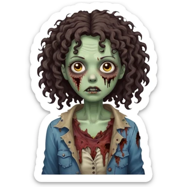Zombie woman with curly, dark brown h longair (not thick or voluminous sticker