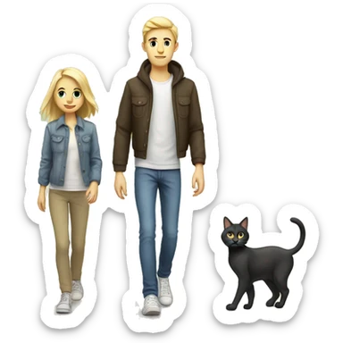 Young white Familie skinny casual walking and cat sticker