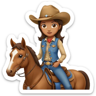 Girl with a cowboy hat jeans and a vest riding a quarter horse sticker