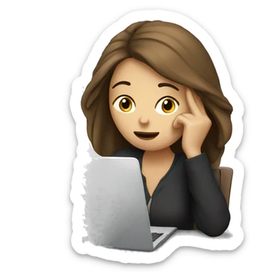 tired french girl with laptop drinking a lot of coffee sticker