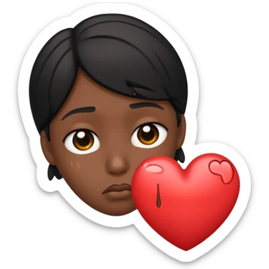 A frowny Face with a heart above one eye and a tear under the other sticker