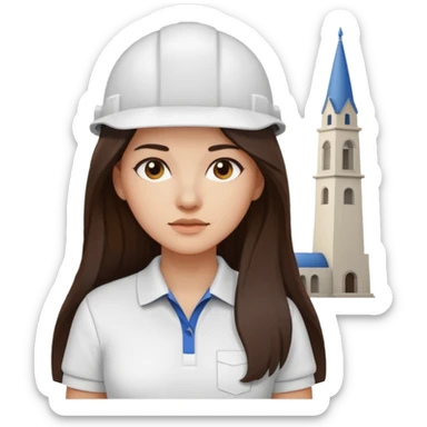architect woman light skinned dark brown hair in WHITE POLO, long hair but then wearing proper architeture attire sticker