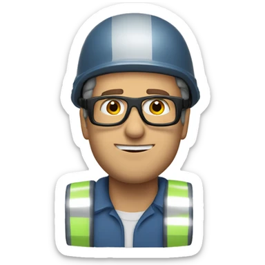 Caucasian man wearing helmet, glases and earplugs sticker