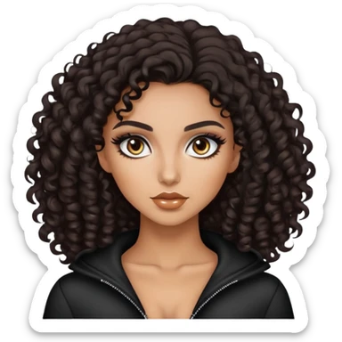 dark curly hair, pretty eyes, tan skin, pretty makeup, pretty bratz baddie sticker