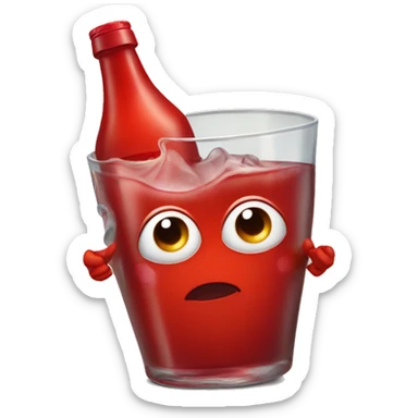 A red heart ❤️ with eyes, a mouth, and hands, looking tipsy and drunk, holding a bottle of drink in one hand, with a playful, wobbly expression sticker