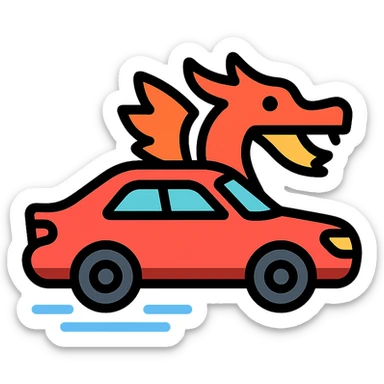colored icon of a swift car with dragon-like features sticker