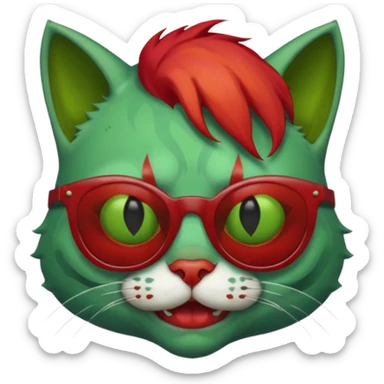 Zombie cat with sun glasses and red hair and joker nose sticker