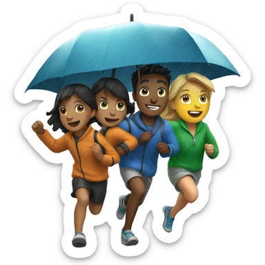 4 friends running and playing in the rain sticker