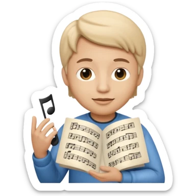 Apple Memoji-style 3D emoji of a composer holding sheet music, soft shading, rounded shapes, no background. sticker