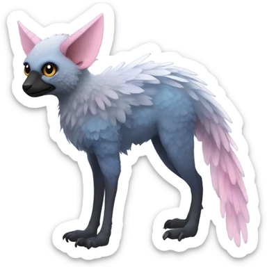 Trico The Last Guardian Quadrupedal Creature With Blue Horns, Grey feather Wings, And long tufted tail, black muzzle, pink scaly legs sticker