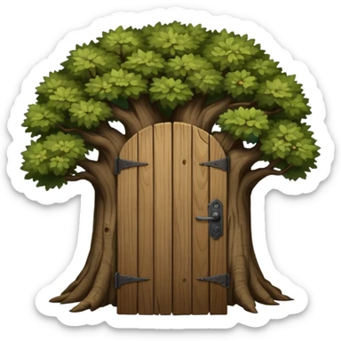 large and old dark oak tree with door sticker