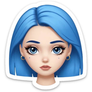 pale skin, bratz baddie, beautiful eyes,dark eyebrows, eyeliner, blue hair sticker