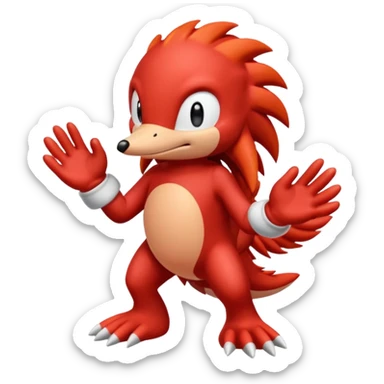 Sonic the hedgehogs friend knuckles a red animal with peach arms and white gloves sticker