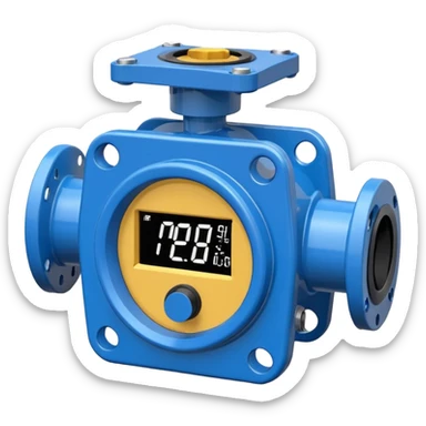 Mini caudalímetro color azul con brida y el medidor tipo digital sticker