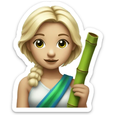 Girl with blonde hair and blue highlights and green eyes and koala ears holding bamboo stick  sticker