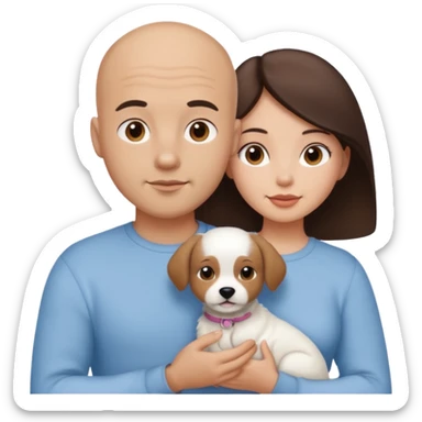 Bald guy with brunette girl and all white puppy sticker