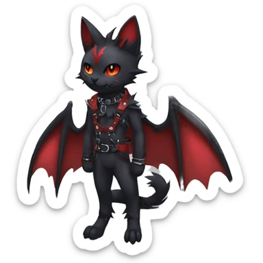 cool edgy black punk red ethereal fantasy nargacuga-bat-cat-Fakemon collar harness full body sticker