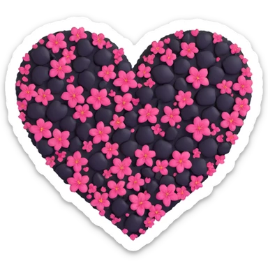 goth sakura heart, black heart with extra sakura petals, lush and vibrant sticker
