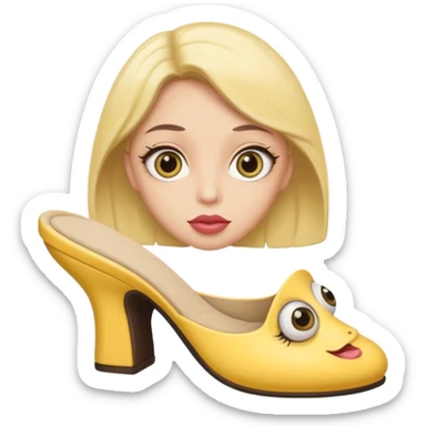 make an emoji that big lips 👄 and big eye leads big eyes 👀 and yellow circle face and a sleeper shoe in her hand sticker