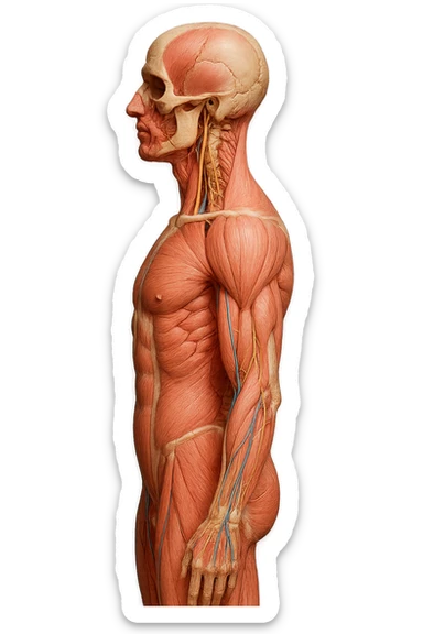 corpo umano anatomico di profilo realistico con schiena piatta, iperrealistico 4k sticker