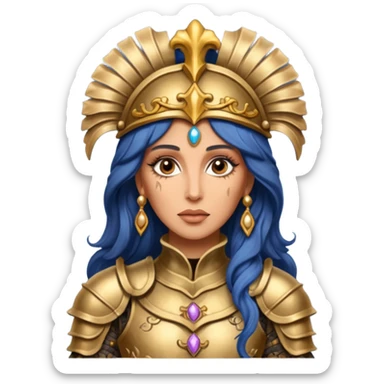 realistic cinematic actress Cher in baroque styling with dirty damaged armor in a forest sticker