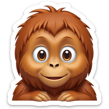 cinematic-realistic-orangutan-baby-portrait-emoji,-head-tilted-playfully-and-inquisitively,-with-a-gentle,-expressive-face-accented-by-soft,-flowing-fur-and-round,-sparkling-eyes-brimming-with-warmth,-simplified-yet-irresistibly-adorable-feature sticker