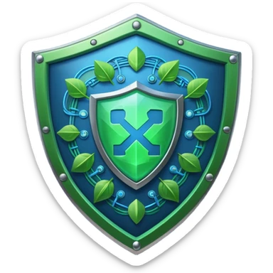generate full blue cyber shield with different  green hack symbols  sticker