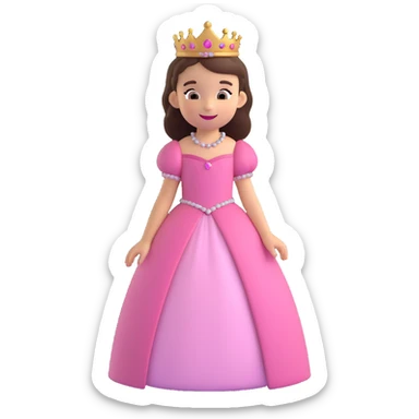 young princess in a pink dress, tiara on her head, smiling sticker