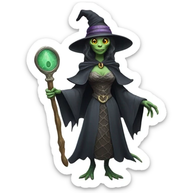a Reptilian alien woman, as witch, holding a big key, full body sticker