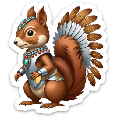 Full Robotic squirrel wearing native American regalia with feathers and beads sticker