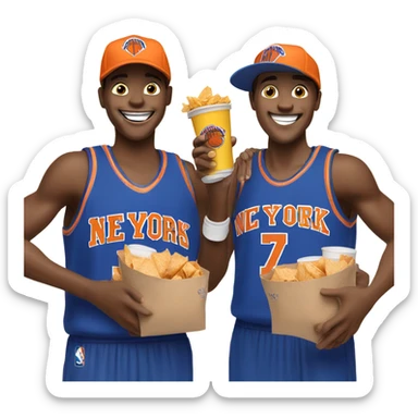Two white boys at a knicks basketball game happy sticker