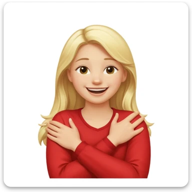 arms crossed holding neck laughing long, blonde hair girl sticker