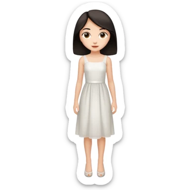 Make an emoji of a slender, full-length girl in an evening white dress with dark hair and brown eyes sticker