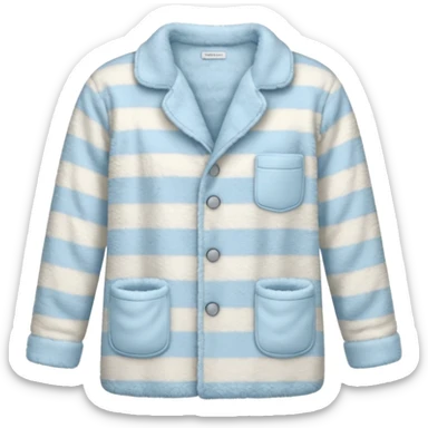 emoji of an isolated fluffy fleece pajama top with soft pastel vertical stripes, plush fuzzy texture, light grey and pastel blue tones, button-down long sleeves, neatly folded flat-lay, no person, no body, no mannequin, cozy warm winter mood, soft shading sticker