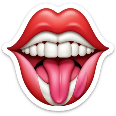 a mouth with its tongue sticking out, referencing the Rolling Stones album sticker