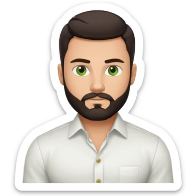 Man with a short full beard, Styled hair, Best looking man in the planet, onepiece style dark hair, green eyes, more realistic style more maskulin. Wearing a white formal shirt, first buttons open macho style, muscular

 sticker