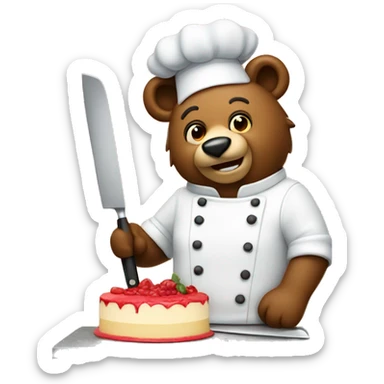 a bear chef slicing a cake on a cutting board  sticker