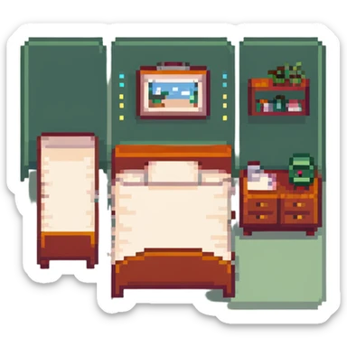 tiny cute bedroom with pink decor, plushies, cute lamp, small cozy bed sticker