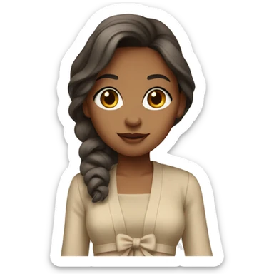 beige bow dress with beige cardigan sticker