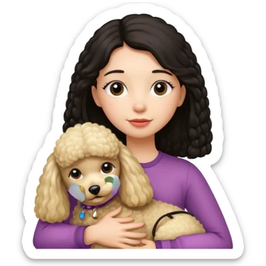 Ludo (ragazza mora capelli lisci lunghi) che abbraccia il suo cane leone (un barboncino biondo) sticker