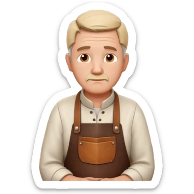master woodcraft carpenter portrait, head and shoulders only, leather apron collar, carved wood patterns visible, thoughtful focused look, artisan vibe, 3D cartoon, mobile game icon style, clean background, no text, no watermark
 sticker