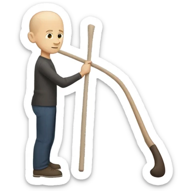 white man with short hair like a buzz cut holding a big stick sticker