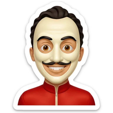 Emoji de la película La casa de papel máscara y la ropa rojo y la máscara color crema  realista  sticker