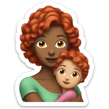Red hair mom holding brunette daughter sticker