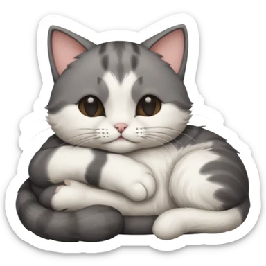 dark grey and white small cat with its eyes closed lying down leaning on its elbow with its paw curled under its head holding it up sticker