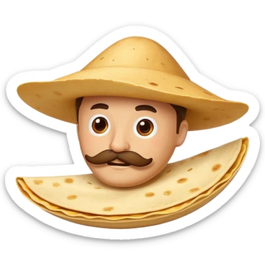 a flying tortillo with a thick mustache, no handlebar corners on the mustache sticker